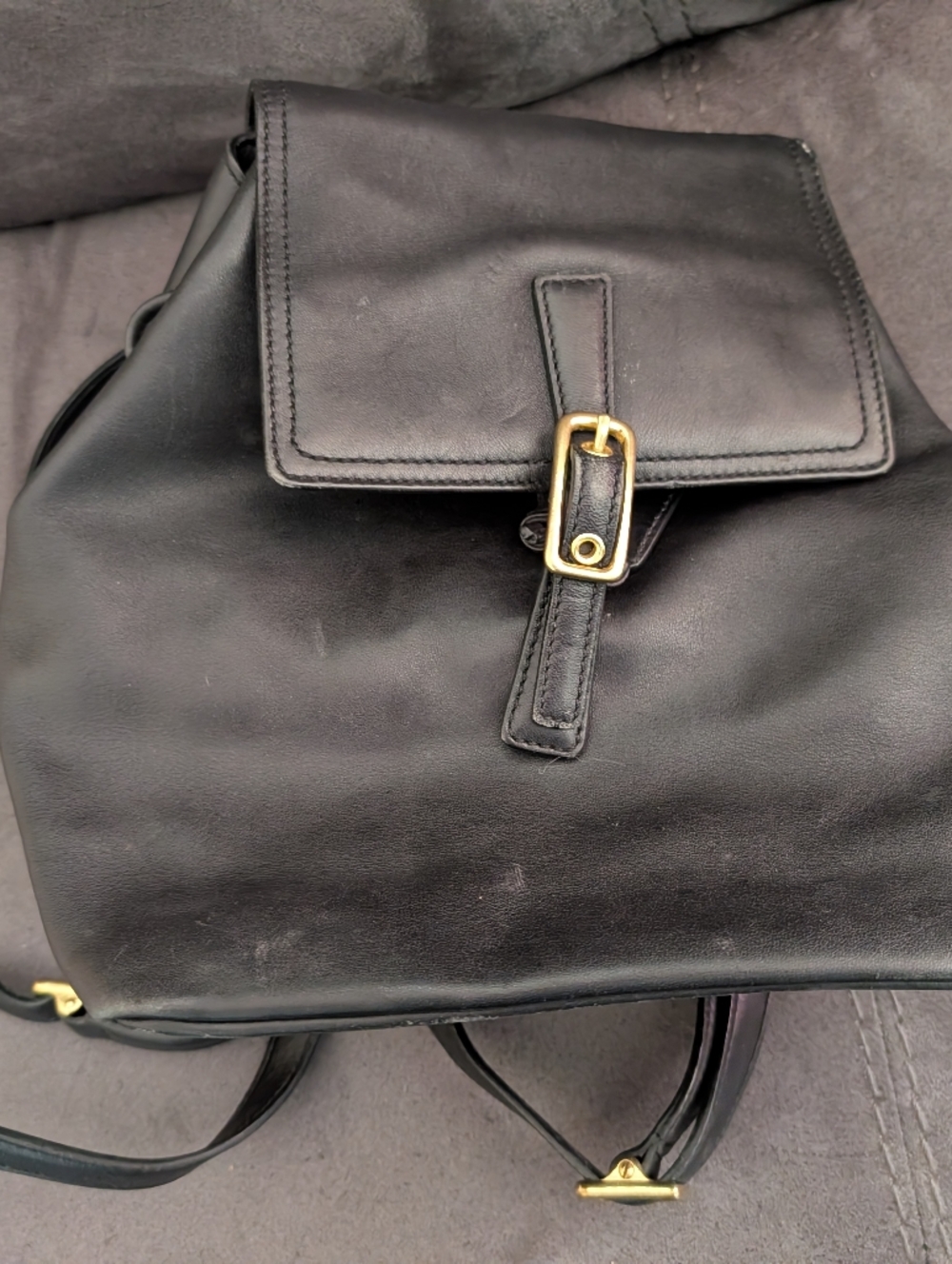 Coach Black Leather Backpack Purse with Gold Buckle